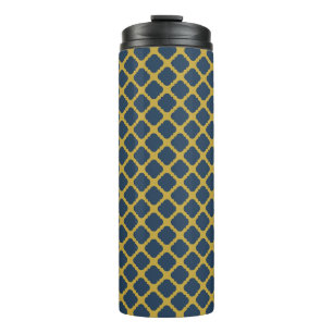 TERMO PATRÓN DE DIAMANTE AZUL NAVY Y AMARILLO MUSTARDO