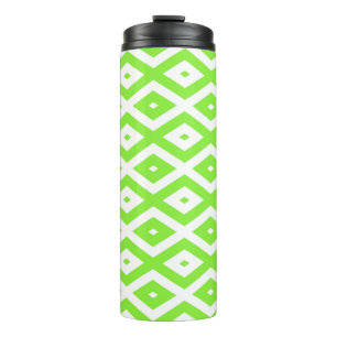 Termo Patrón de diamante blanco y verde limón
