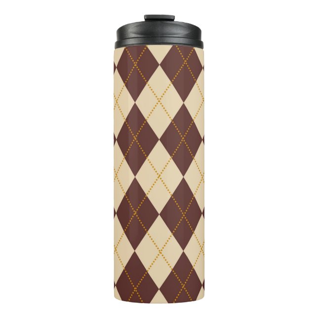 Termo Patrón de diamante de argyle de otoño beige marrón (Anverso)