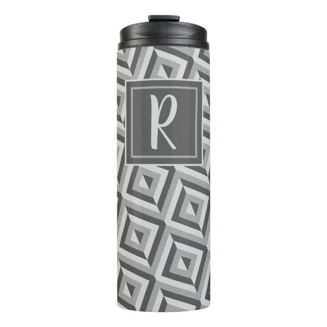 Termo Patrón de diamante de tres tonos gris Monogram (Anverso)