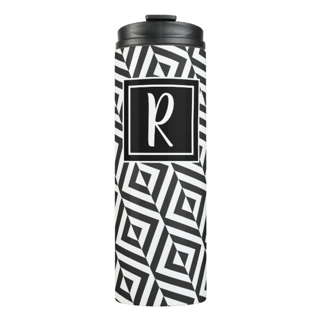 Termo Patrón de diamante en blanco y negro de Monogram (Anverso)