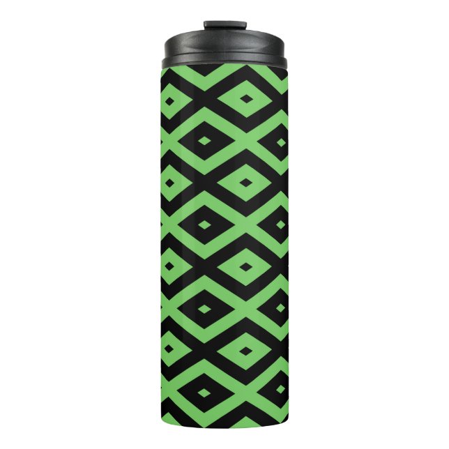 Termo Patrón de diamante verde limón y negro (Anverso)