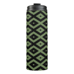 Termo Patrón de diamante verde oliva y negro