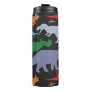 Termo Patrón de dinosaurios coloridos (oscuro)