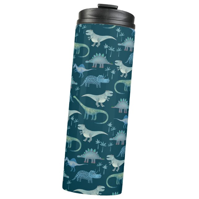 Termo Patrón de dinosaurios verde Verde azulado (Fun dinosaur pattern thermal tumbler
)