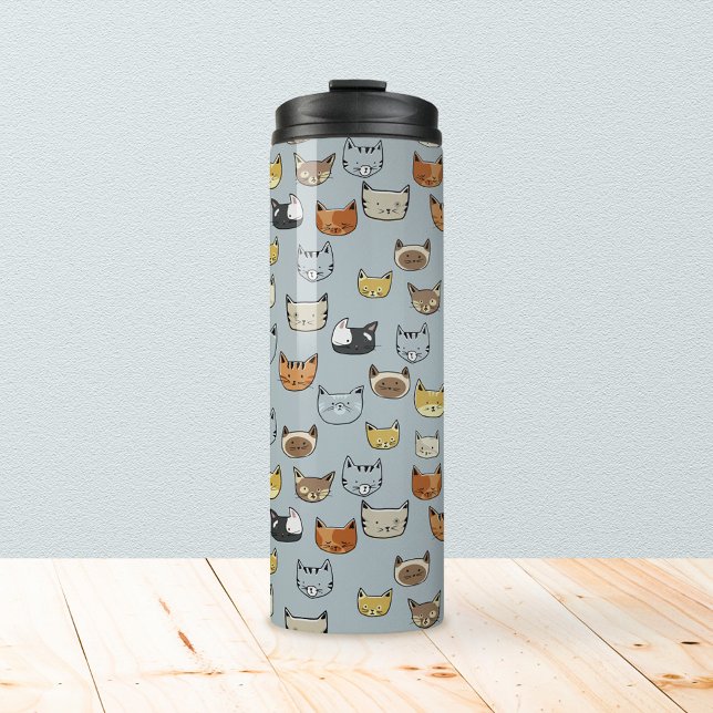 Termo Patrón de doodle de cara de gato (Cat Face Doodle Pattern Thermal Tumbler)