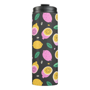 Termo Patrón de doodle de limón, citrés lindo brillante 