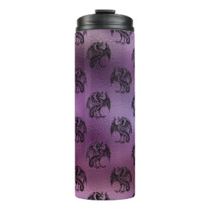 Termo Patrón de dragón con brillo negro y morado vintage