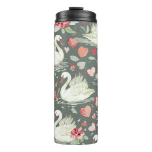Termo Patrón de elementos de cisnes y corazones elegante