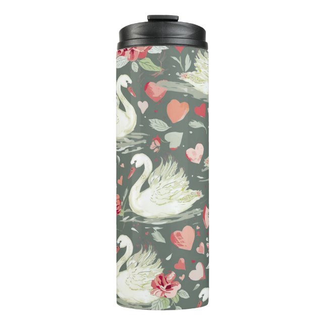 Termo Patrón de elementos de cisnes y corazones elegante (Anverso)