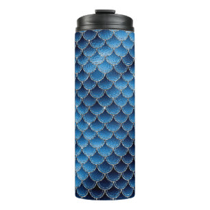 Termo Patrón de escamas de sirena de brillo azul marino