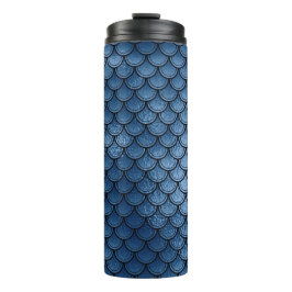 Termo Patrón de escamas de sirena de brillo azul marino