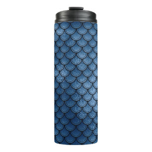 Termo Patrón de escamas de sirena de brillo azul marino