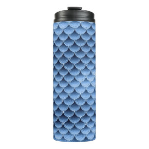 Termo Patrón de escamas de sirena de purpurina azul mari