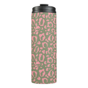 Termo Patrón de estampado de leopardo verde pastel y ros