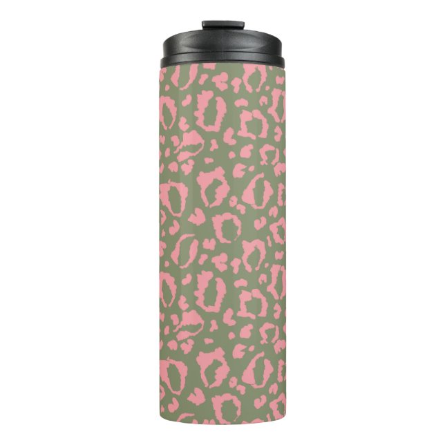 Termo Patrón de estampado de leopardo verde pastel y ros (Anverso)
