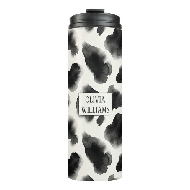 Termo Patrón de estampado de vaca en negro y blanco (Anverso)