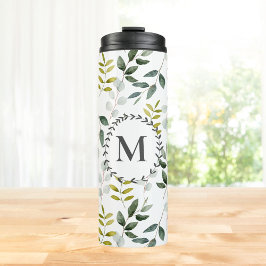Termo Patrón de eucalipto tropical verde monogramado