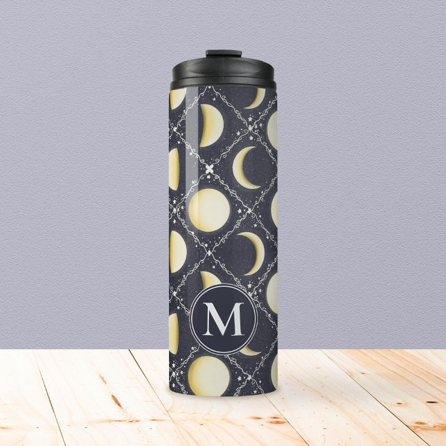 Termo Patrón de fases celestes de la luna (Moon Phases Pattern Monogram Tumbler)