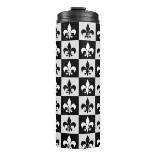 Termo Patrón de flor blanco negro controlado-De-Lis