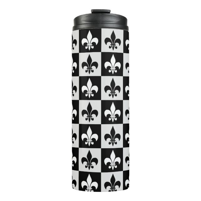 Termo Patrón de flor blanco negro controlado-De-Lis (Anverso)