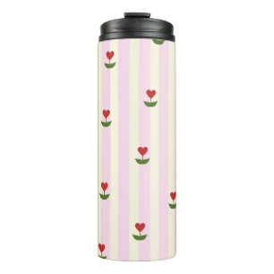 Termo Patrón de Flor de Corazón Dulce – Rayas Suaves de