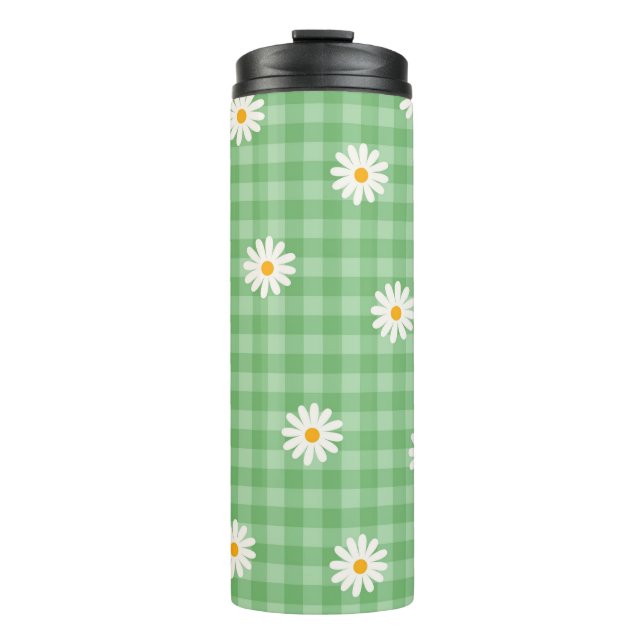 Termo Patrón de flor de cuadros de gingham de margarita  (Anverso)