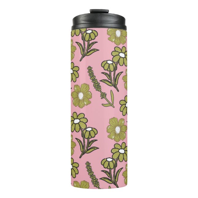 Termo Patrón de flor hippie y hondo retro rosa verde Y2K (Anverso)