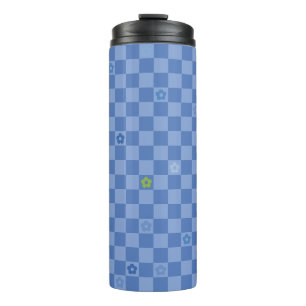 Termo Patrón de flores a cuadros nº 01 - azul claro