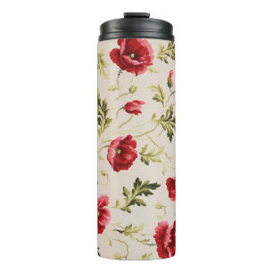 Termo Patrón de flores de amapolas rojas brillantes vint