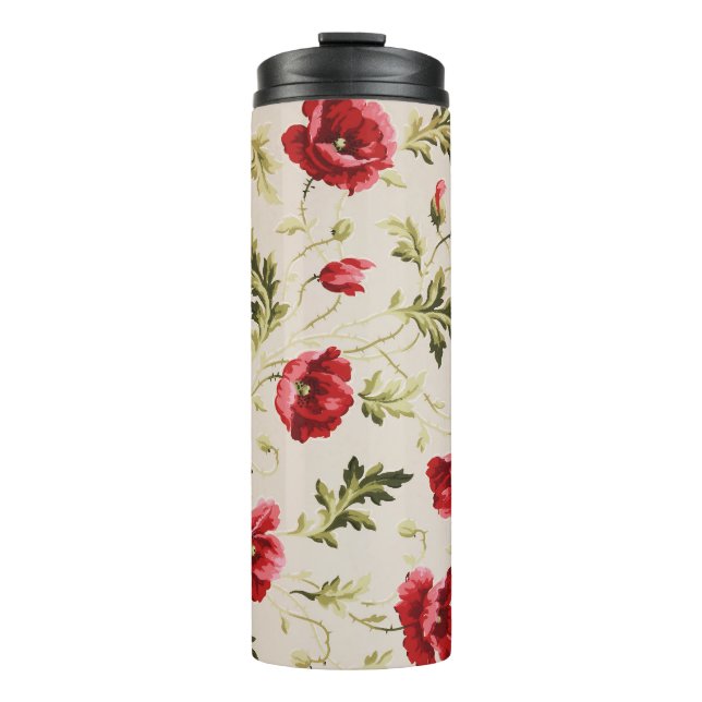 Termo Patrón de flores de amapolas rojas brillantes vint (Anverso)