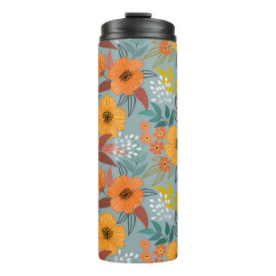 Termo Patrón de flores dibujadas a mano coloridas