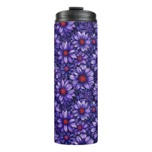 Termo Patrón de flores estilizadas moradas