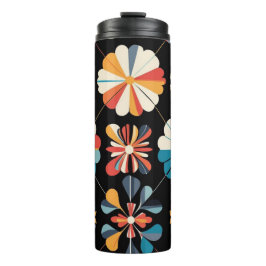 Termo Patrón de flores geométricas del arcoiris negro re
