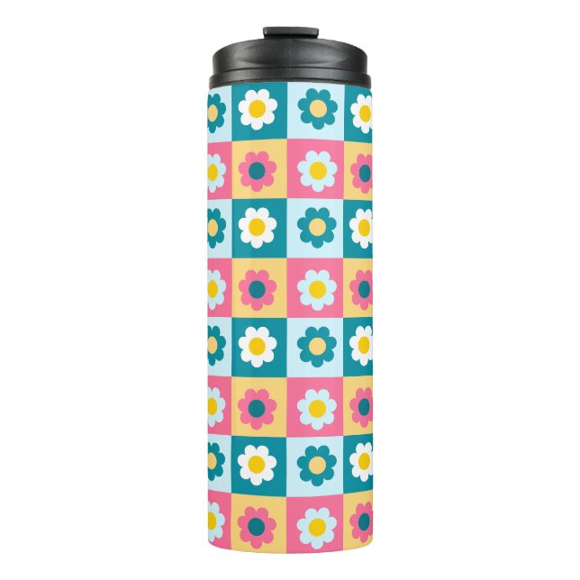 Termo Patrón de flores pastel coloridas retro lindas  (Anverso)