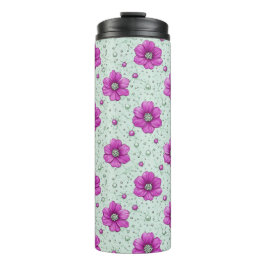 Termo Patrón de flores rosadas con gotas