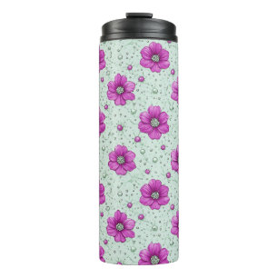 Termo Patrón de flores rosadas con gotas