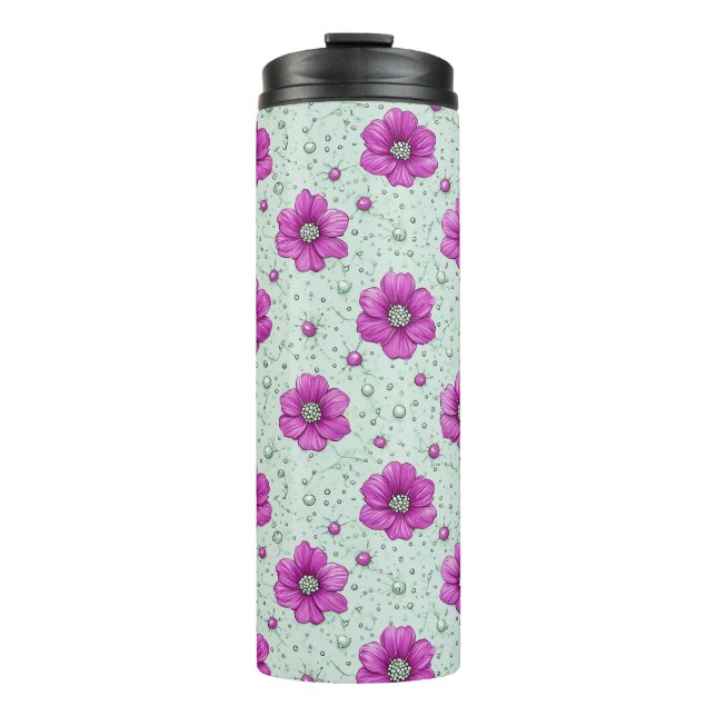 Termo Patrón de flores rosadas con gotas (Anverso)