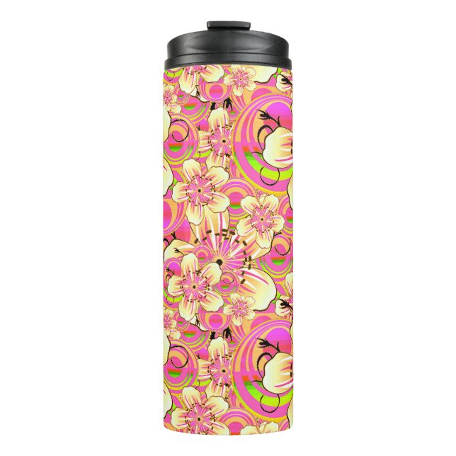 Termo patrón de flores rosadas groovy (Anverso)