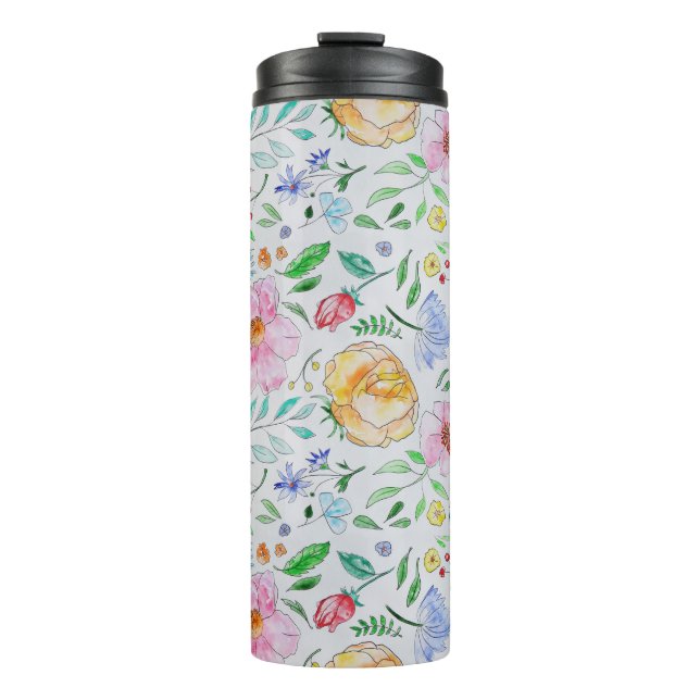 Termo Patrón de flores y capullos de acuarela ligera bon (Anverso)