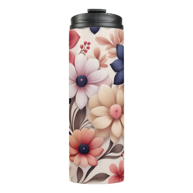 Termo Patrón de flores y hojas en rosa atrevido (Anverso)