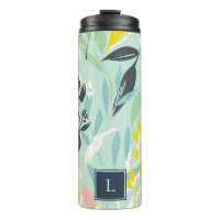 Patrón de follaje Pastel Tumblador Termal Monogram