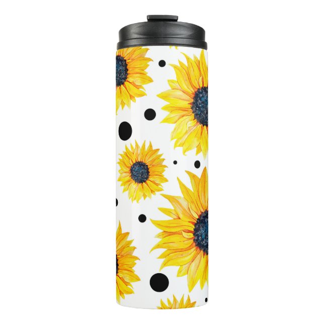 Termo Patrón de fondo blanco de girasoles amarillos (Anverso)