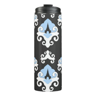 Termo Patrón de fondo gris de flores azules