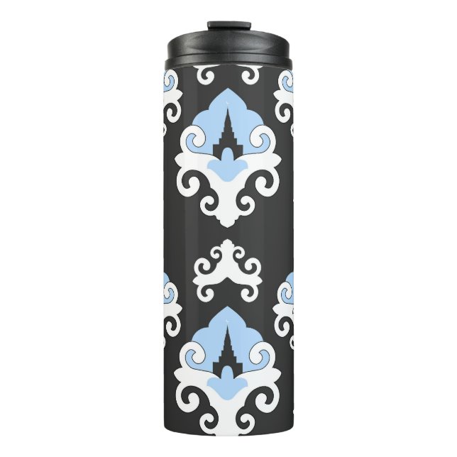 Termo Patrón de fondo gris de flores azules (Anverso)
