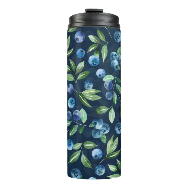 Termo Patrón de fondo oscuro de arándano azul acuático (Anverso)