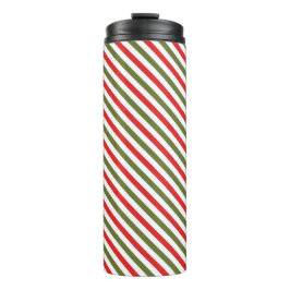Termo Patrón de franja de Navidad rojo verde blanco retr