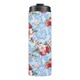 Termo Patrón de fresas y flores vintage