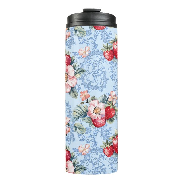 Termo Patrón de fresas y flores vintage (Anverso)