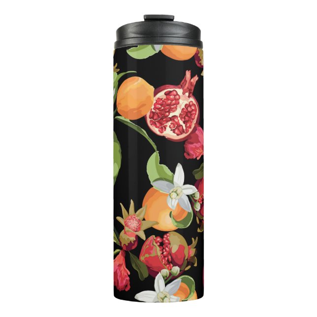 Termo Patrón de frutas tropicales sin foco. Backgroun ex (Anverso)